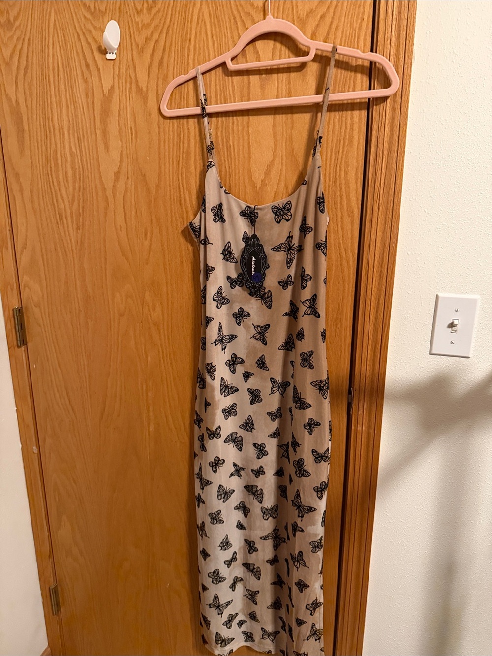 Amazon Beige Maxi Dress with Black Butterfly Print